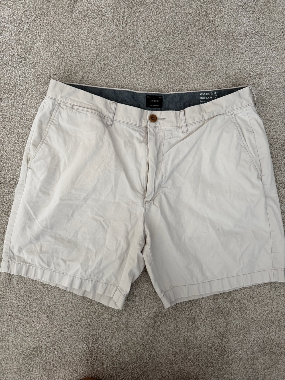 J. Crew Men’s Flat Front Cotton Shorts in Stone